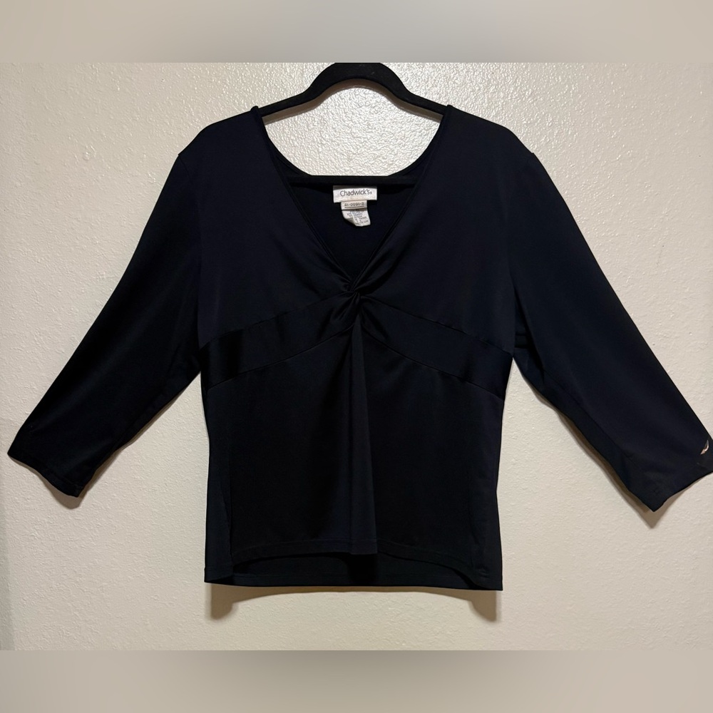 Chadwicks Black Twist Front Blouse | V Neck Stretch Top  | 3/4 Sleeve | Size XL - Picture 2 of 4